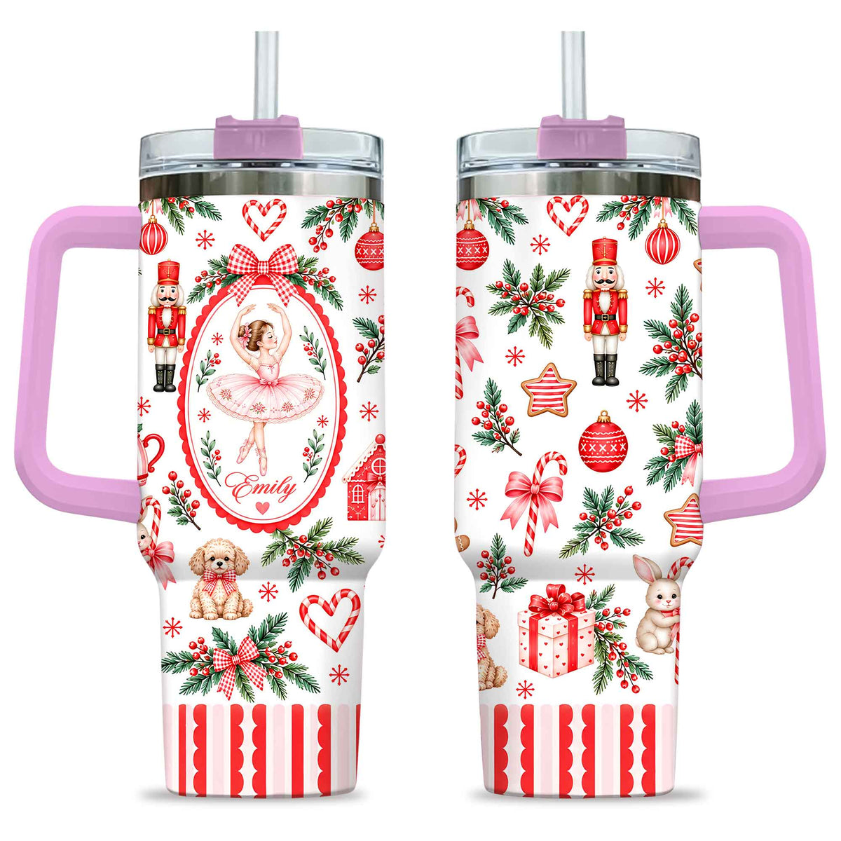 Personalized Nutcracker Ballet Tumbler 40oz, Custom Name Ballerina Cup, Christmas Gift for Girls