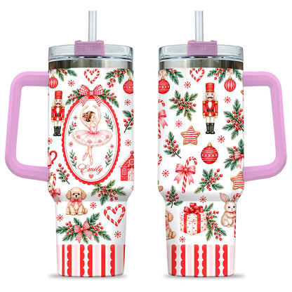 Personalized Nutcracker Ballet Tumbler 40oz, Custom Name Ballerina Cup, Christmas Gift for Girls