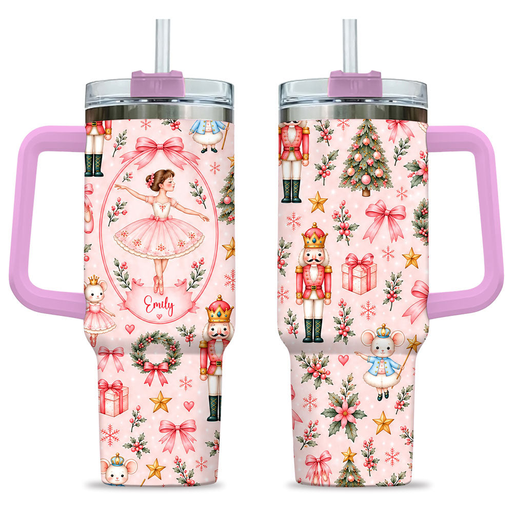 Personalized Nutcracker Ballet Tumbler 40oz, Custom Name Ballerina Cup, Christmas Gift for Girls