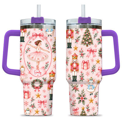 Personalized Nutcracker Ballet Tumbler 40oz, Custom Name Ballerina Cup, Christmas Gift for Girls