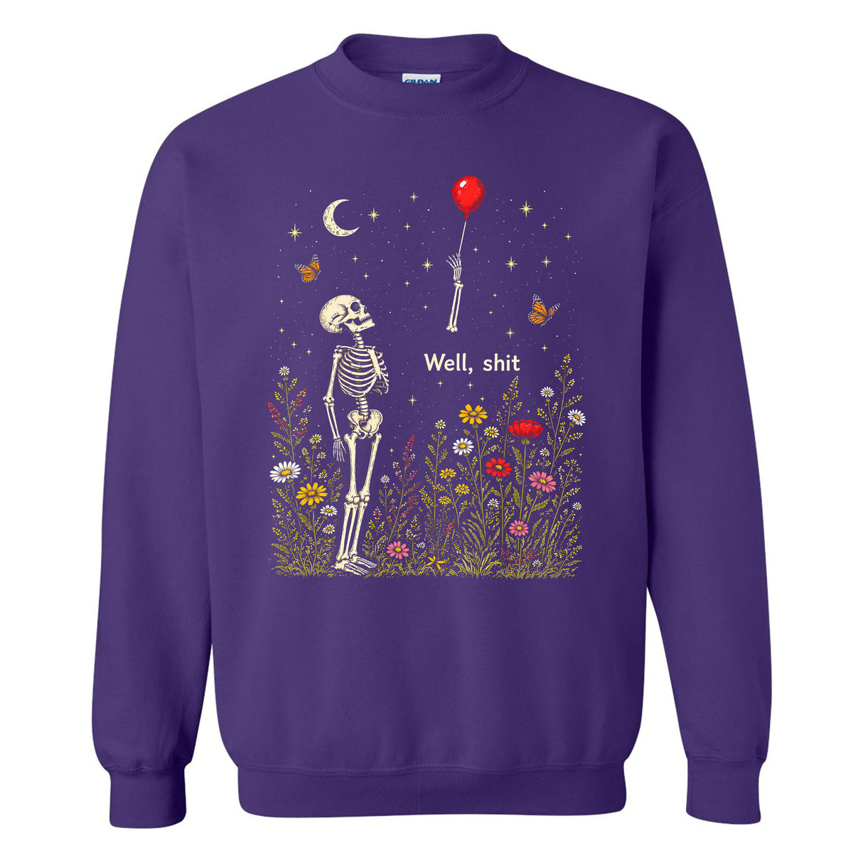 Skeleton Holding Red Balloon Graphic T-Shirt, Funny Halloween Inspired Skeleton Shirt, Spooky Season Casual Tee