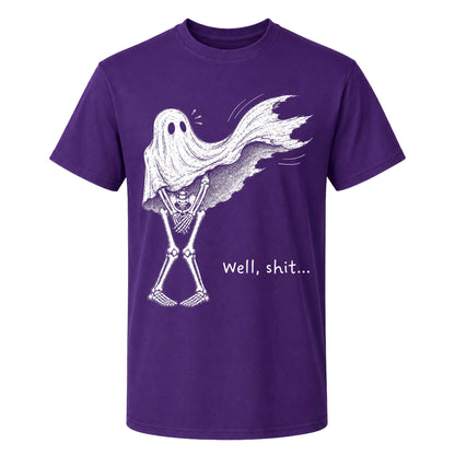 Skeleton Holding Red Balloon Graphic T-Shirt, Funny Halloween Inspired Skeleton Shirt, Spooky Season Casual Tee