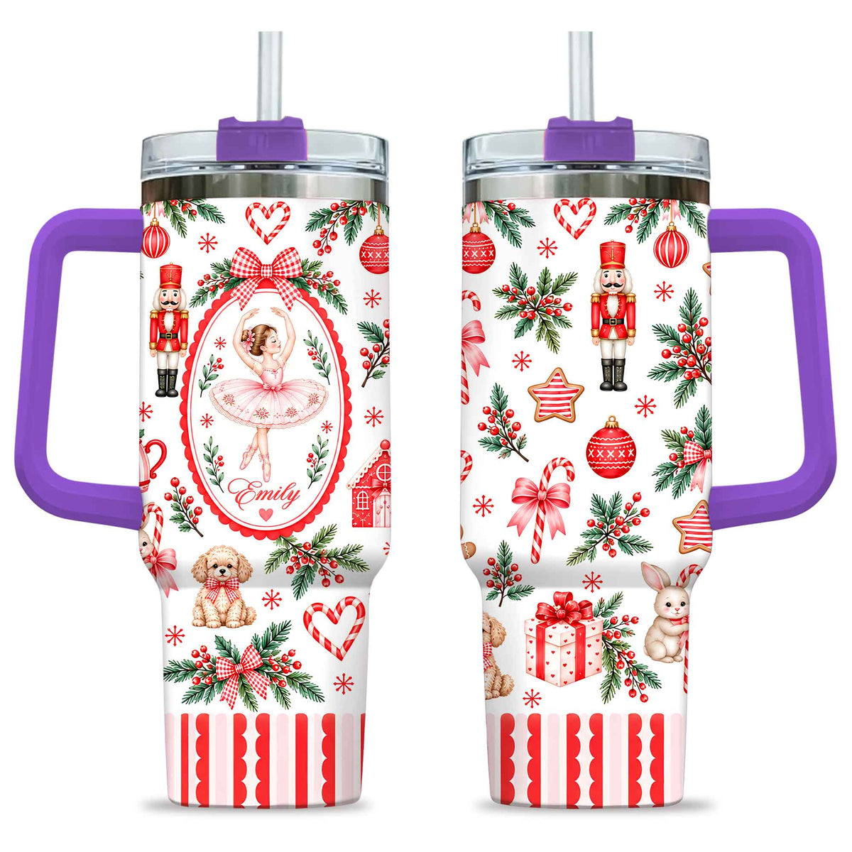 Personalized Nutcracker Ballet Tumbler 40oz, Custom Name Ballerina Cup, Christmas Gift for Girls