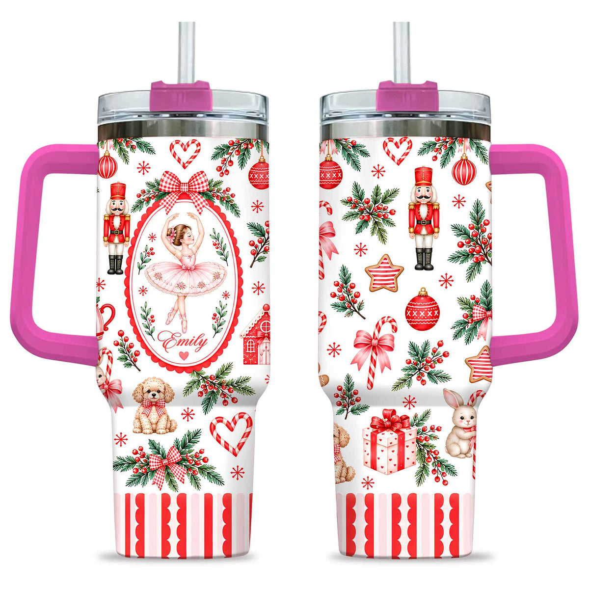 Personalized Nutcracker Ballet Tumbler 40oz, Custom Name Ballerina Cup, Christmas Gift for Girls