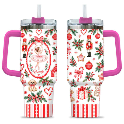 Personalized Nutcracker Ballet Tumbler 40oz, Custom Name Ballerina Cup, Christmas Gift for Girls