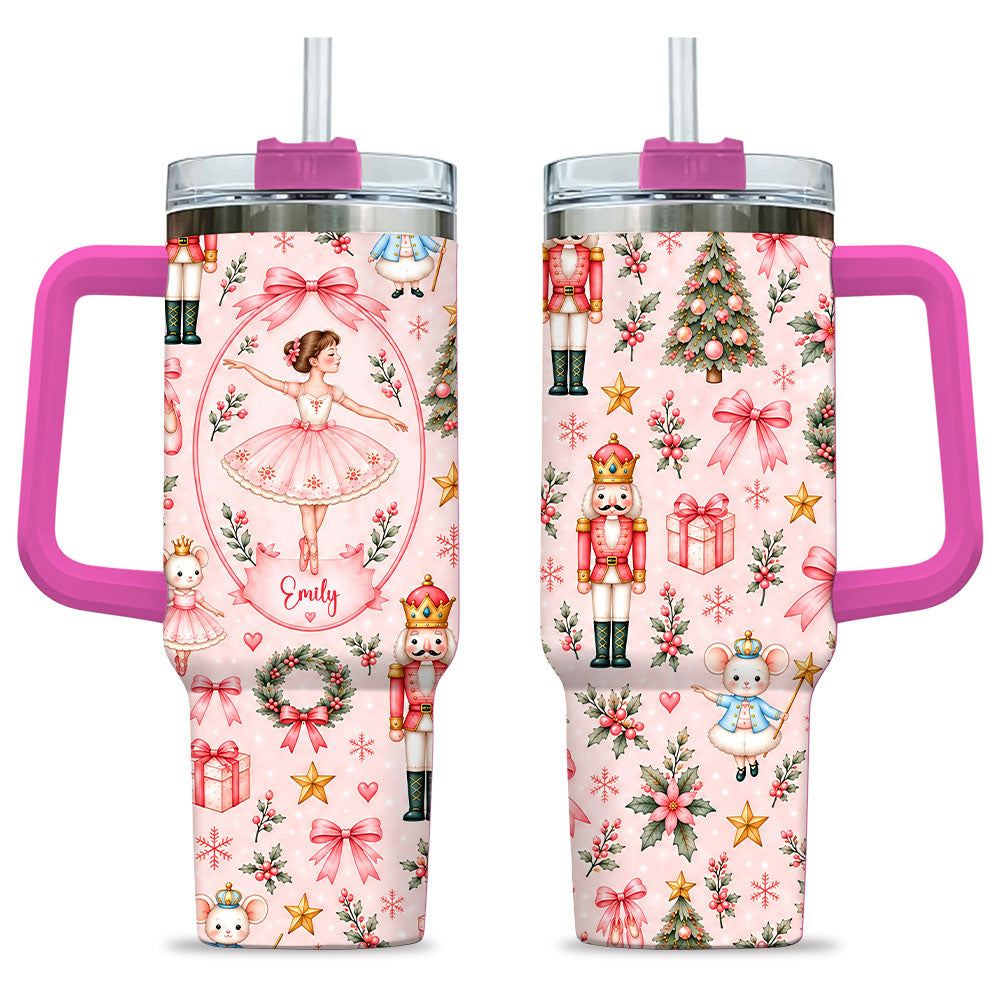 Personalized Nutcracker Ballet Tumbler 40oz, Custom Name Ballerina Cup, Christmas Gift for Girls