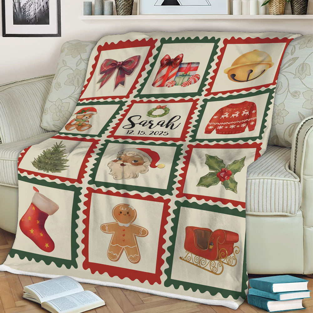 Personalized Christmas Blanket Fleece, Christmas Gifts For Grandkids Kids