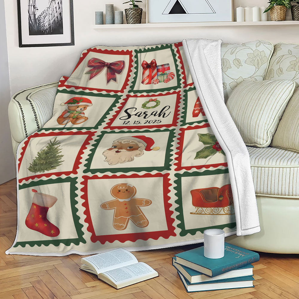 Personalized Christmas Blanket Fleece, Christmas Gifts For Grandkids Kids