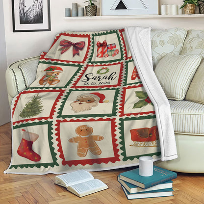 Personalized Christmas Blanket Fleece, Christmas Gifts For Grandkids Kids