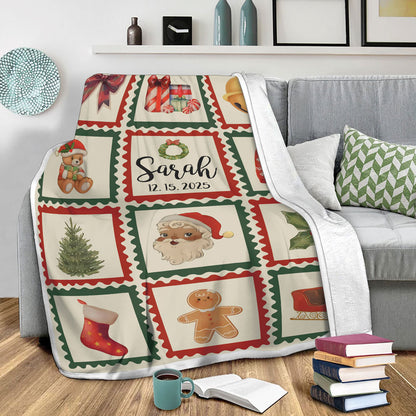 Personalized Christmas Blanket Fleece, Christmas Gifts For Grandkids Kids