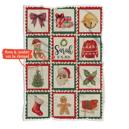 Personalized Christmas Blanket Fleece, Christmas Gifts For Grandkids Kids