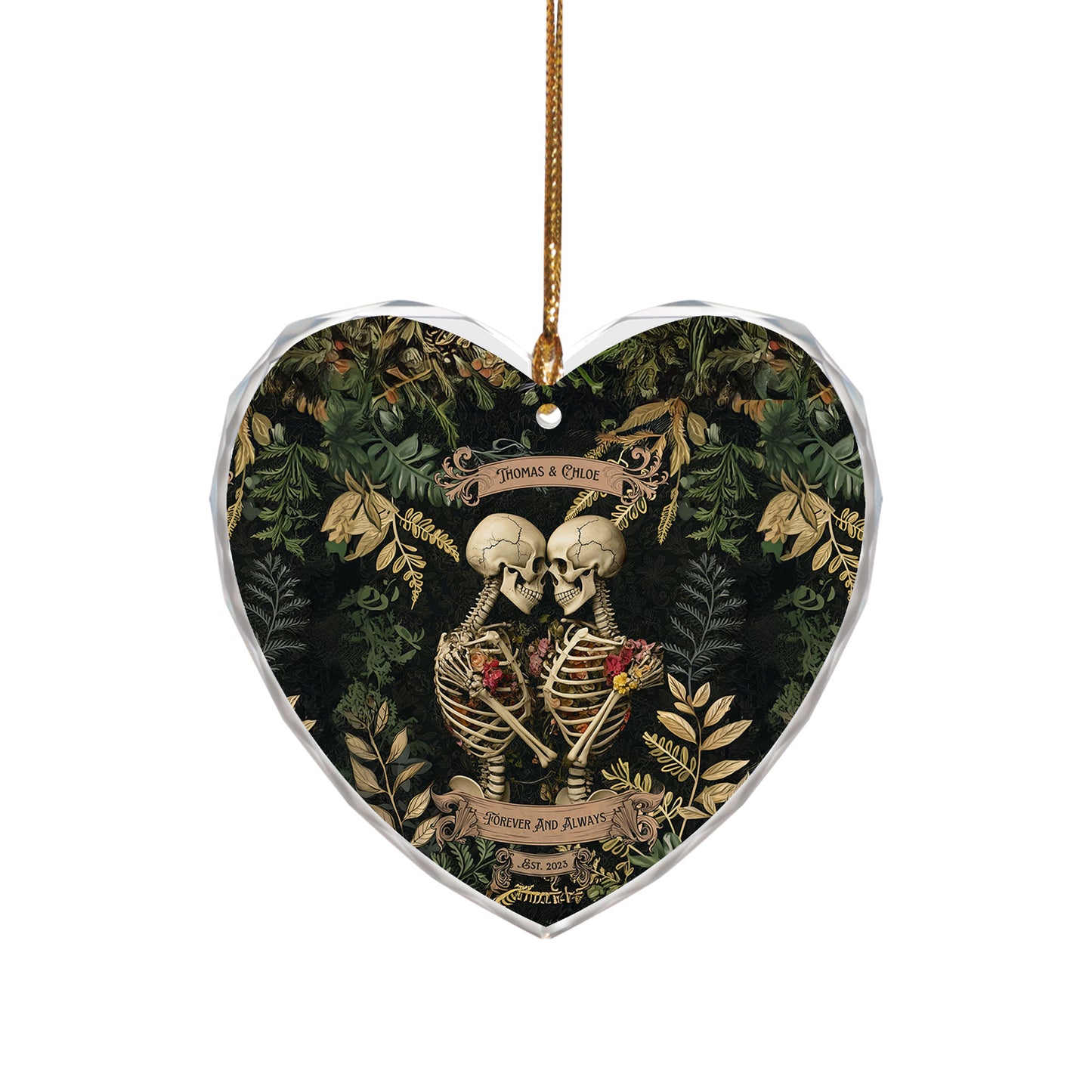 Skull Couple Ornaments For Christmas Decorations, Glass Keepsake Gifts For Him Her