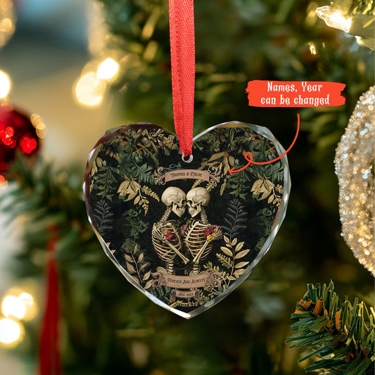 Skull Couple Ornaments for Christmas Decorations, Glass Keepsake Gifts for Him Her