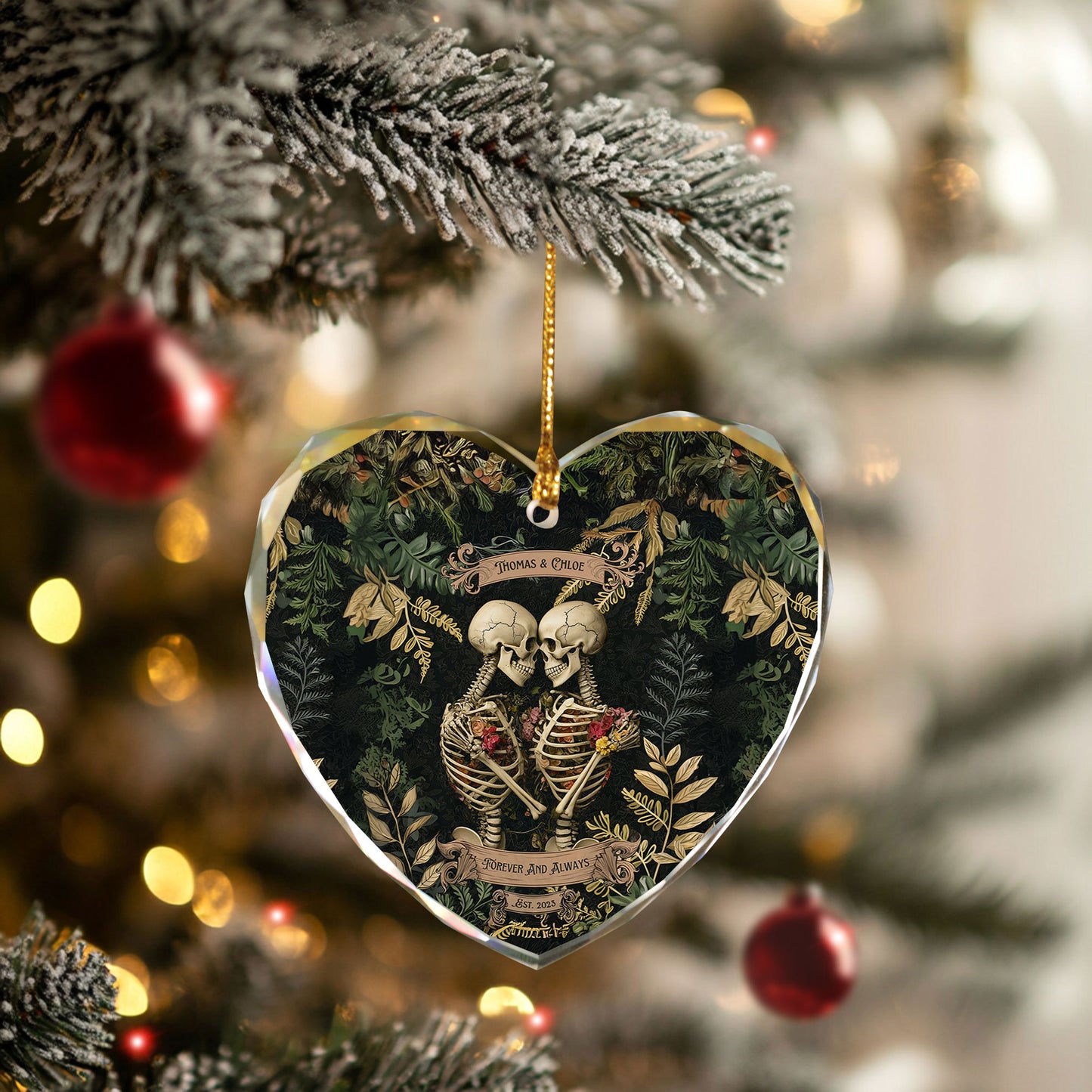 Skull Couple Ornaments For Christmas Decorations, Glass Keepsake Gifts For Him Her