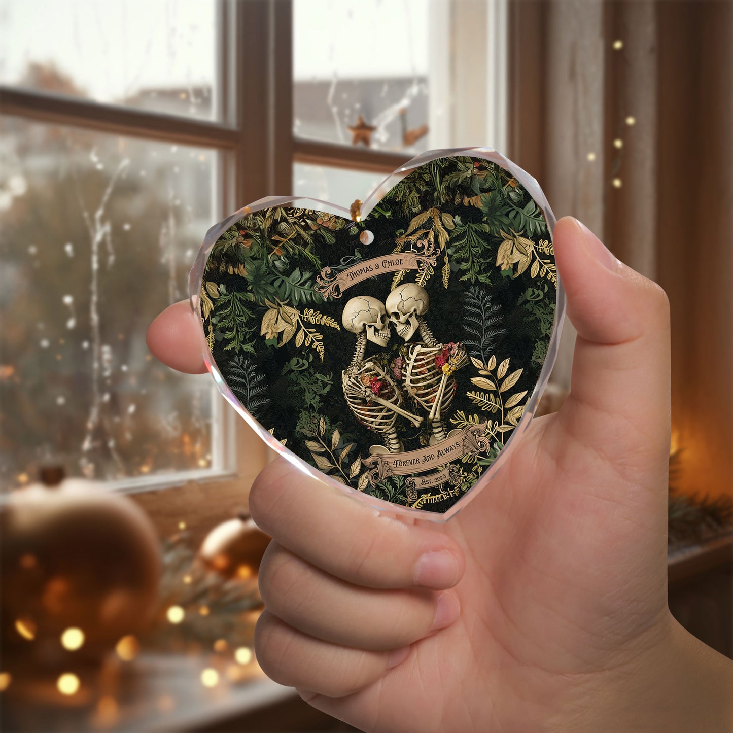 Skull Couple Ornaments For Christmas Decorations, Glass Keepsake Gifts For Him Her