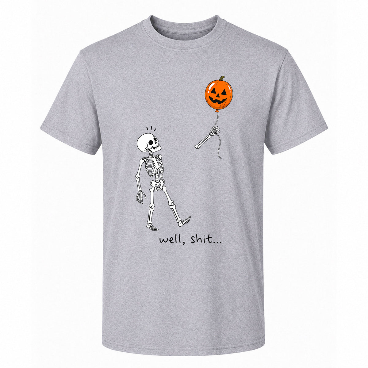 Skeleton Holding Red Balloon Graphic T-Shirt, Funny Halloween Inspired Skeleton Shirt, Spooky Season Casual Tee