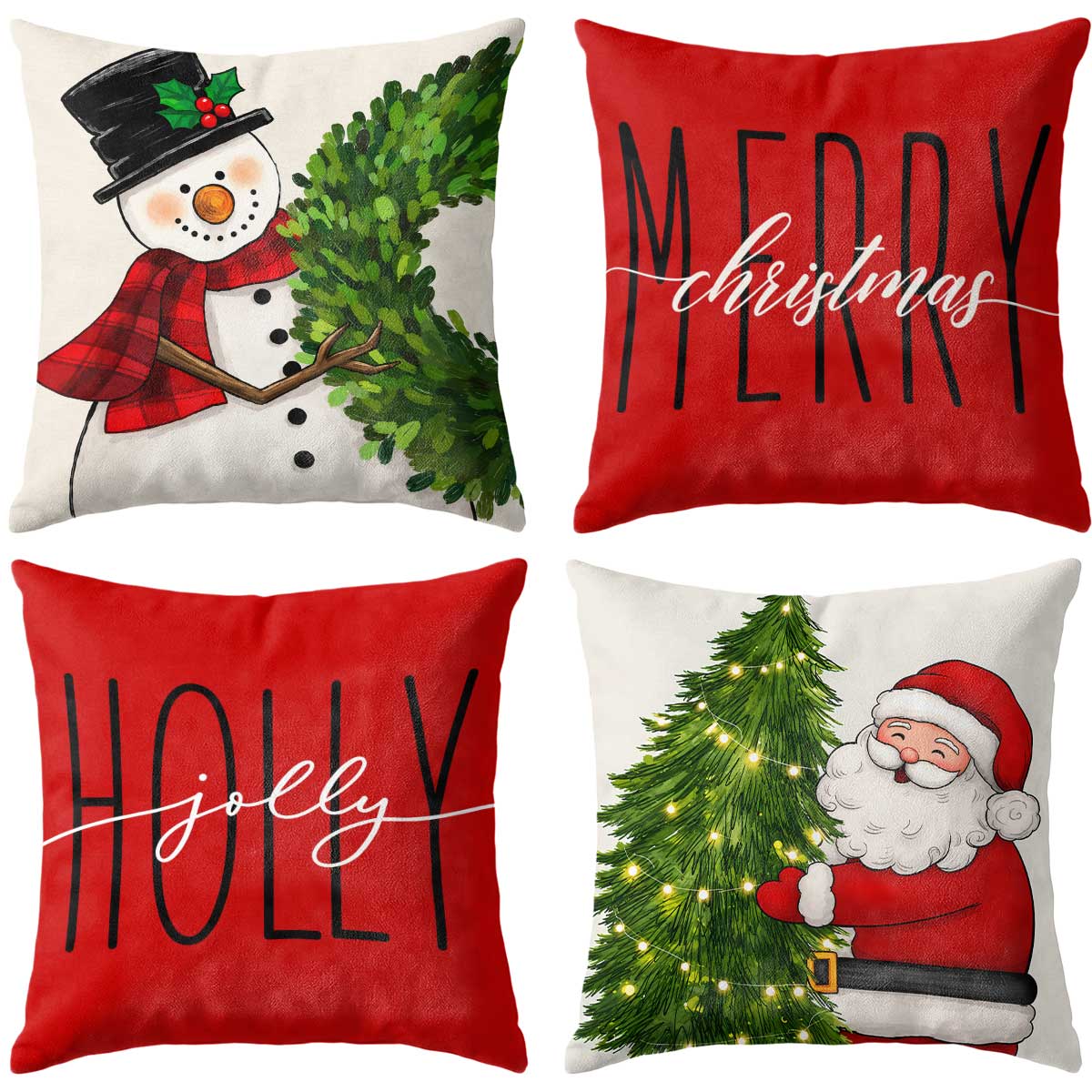 Christmas Decorative Pillow Set of 2 or 4, Santa Snowman Holiday Throw Pillow for Home Decor, Christmas Gift for Family