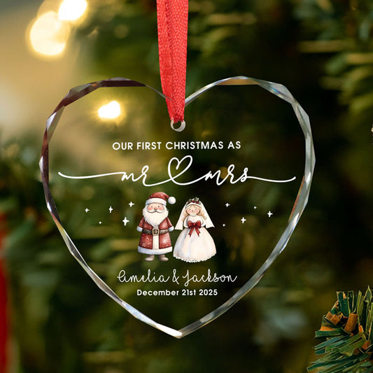 First Christmas Married Ornament Custom, Personalized Wedding Gifts For Couples 2025