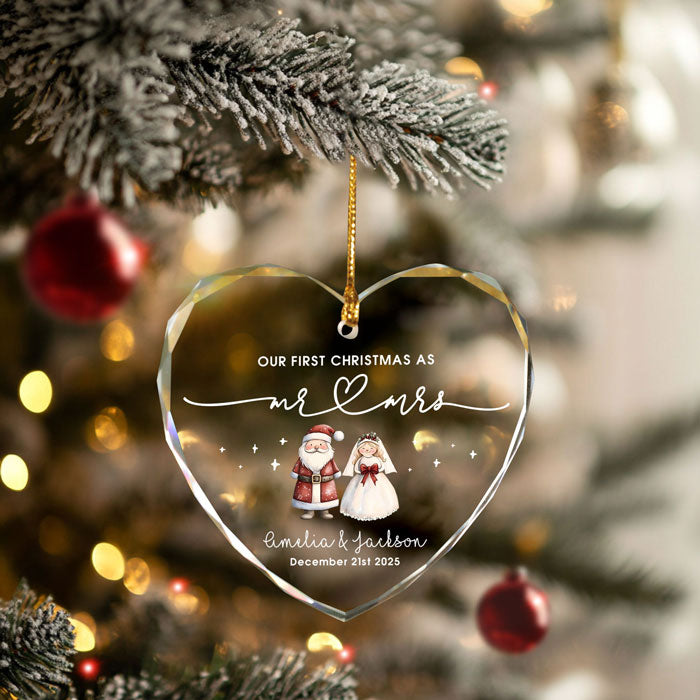 First Christmas Married Ornament Custom, Personalized Wedding Gifts For Couples 2025