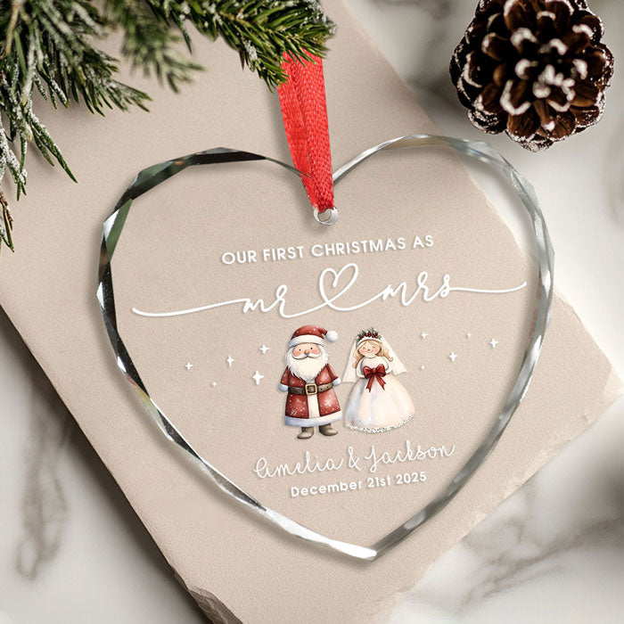 First Christmas Married Ornament Custom, Personalized Wedding Gifts For Couples 2025