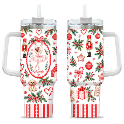 Personalized Nutcracker Ballet Tumbler 40oz, Custom Name Ballerina Cup, Christmas Gift for Girls