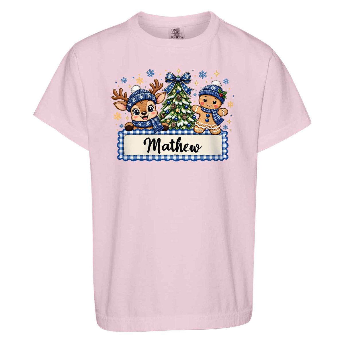 Personalized Christmas Kid T-shirt - Custom Name Reindeer Gingerbread T-shirt - Holiday Gift for Boys and Girls