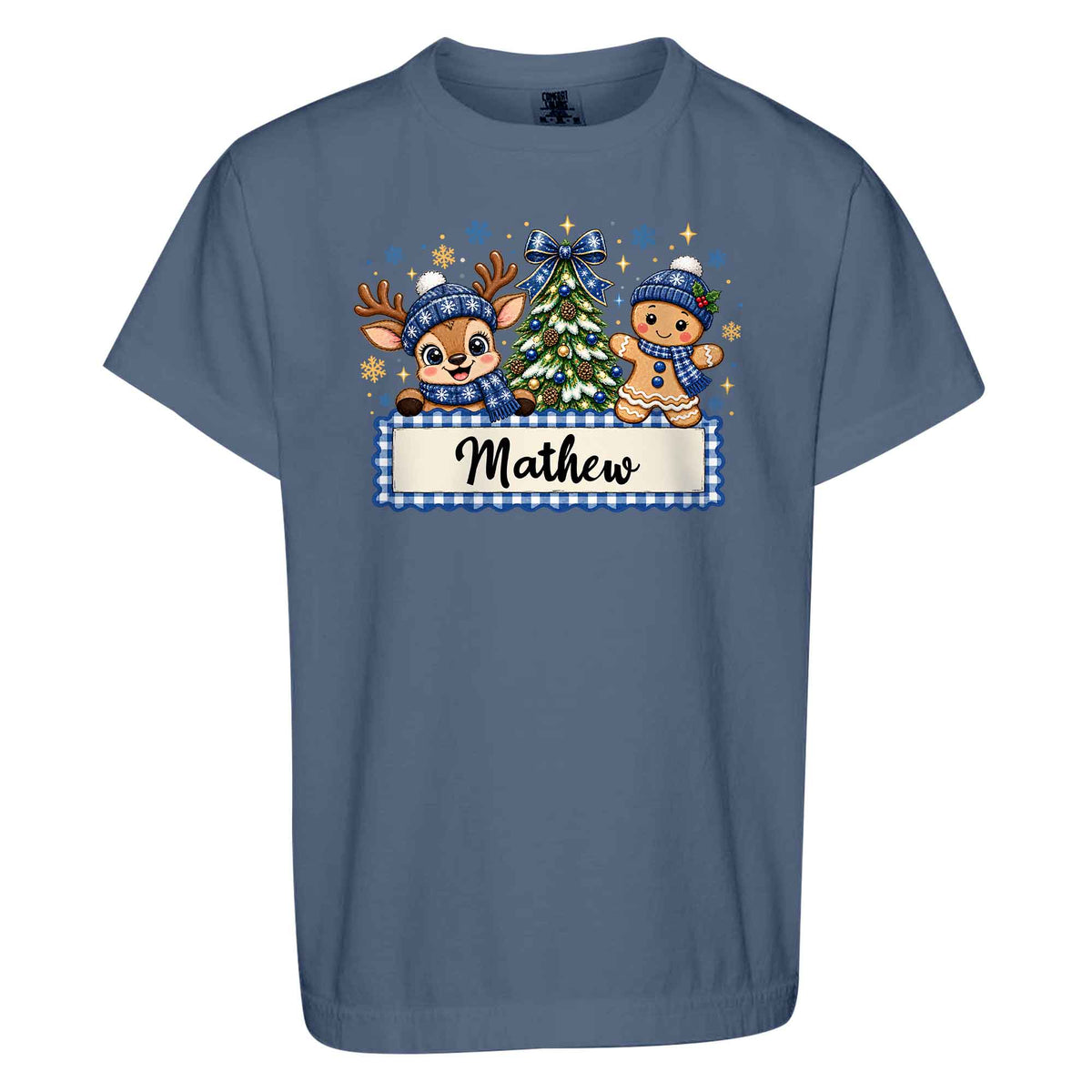 Personalized Christmas Kid T-shirt - Custom Name Reindeer Gingerbread T-shirt - Holiday Gift for Boys and Girls