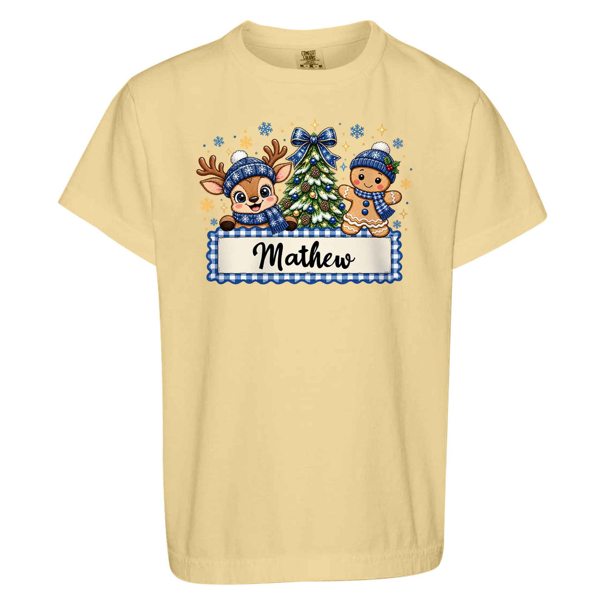Personalized Christmas Kid T-shirt - Custom Name Reindeer Gingerbread T-shirt - Holiday Gift for Boys and Girls