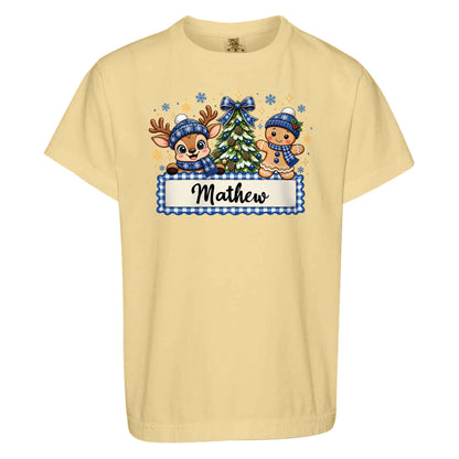 Personalized Christmas Kid T-shirt - Custom Name Reindeer Gingerbread T-shirt - Holiday Gift for Boys and Girls
