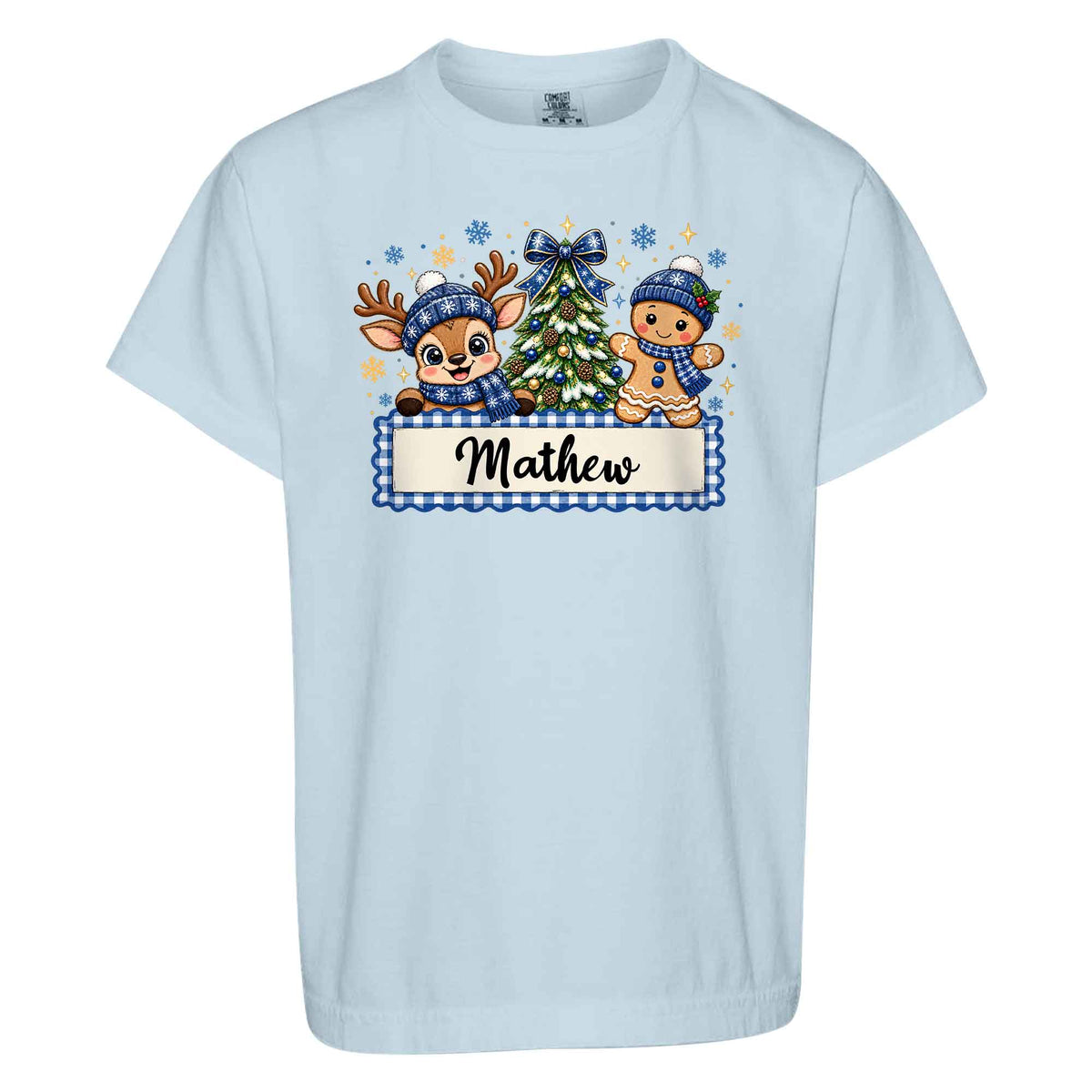 Personalized Christmas Kid T-shirt - Custom Name Reindeer Gingerbread T-shirt - Holiday Gift for Boys and Girls