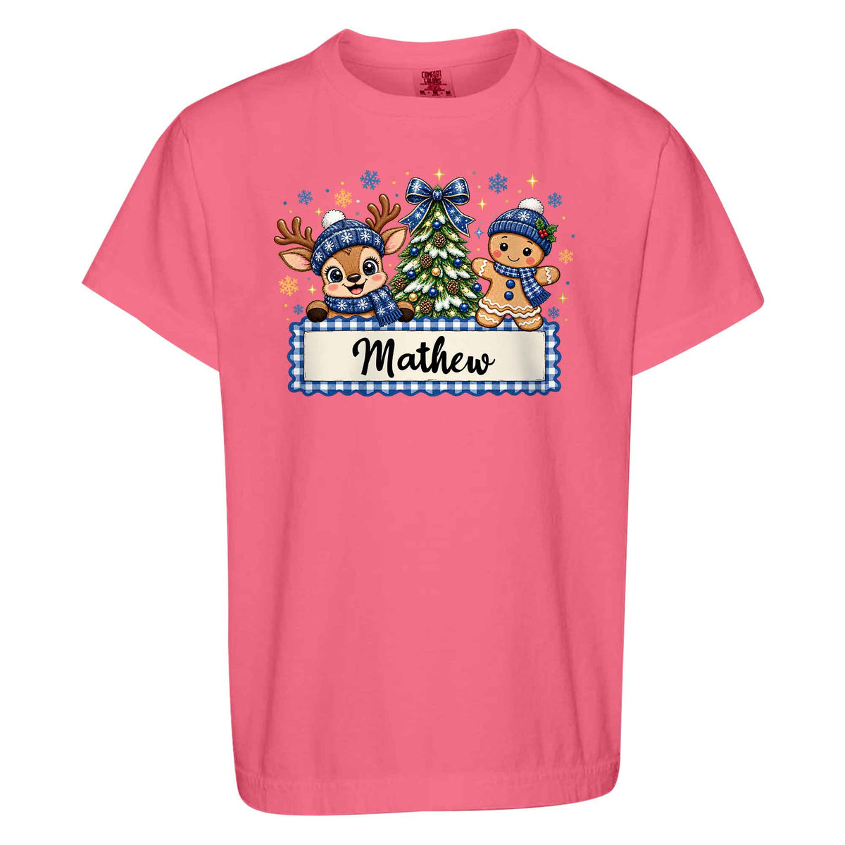 Personalized Christmas Kid T-shirt - Custom Name Reindeer Gingerbread T-shirt - Holiday Gift for Boys and Girls