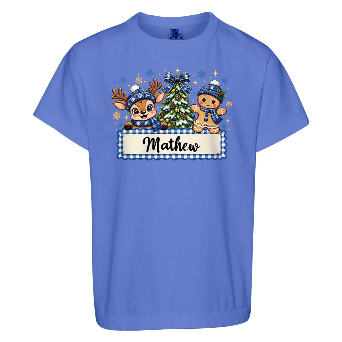 Personalized Christmas Kid T-shirt - Custom Name Reindeer Gingerbread T-shirt - Holiday Gift for Boys and Girls