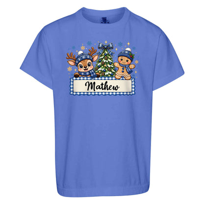 Personalized Christmas Kid T-shirt - Custom Name Reindeer Gingerbread T-shirt - Holiday Gift for Boys and Girls