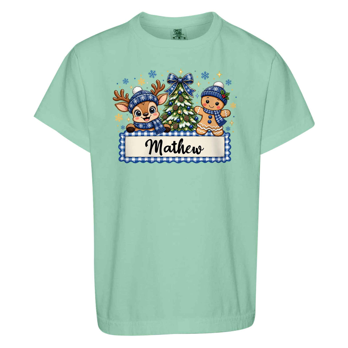 Personalized Christmas Kid T-shirt - Custom Name Reindeer Gingerbread T-shirt - Holiday Gift for Boys and Girls