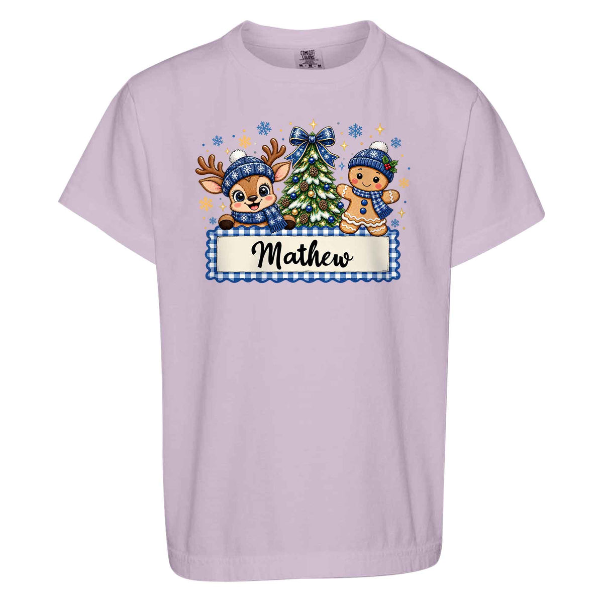 Personalized Christmas Kid T-shirt - Custom Name Reindeer Gingerbread T-shirt - Holiday Gift for Boys and Girls