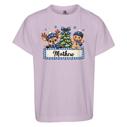 Personalized Christmas Kid T-shirt - Custom Name Reindeer Gingerbread T-shirt - Holiday Gift for Boys and Girls