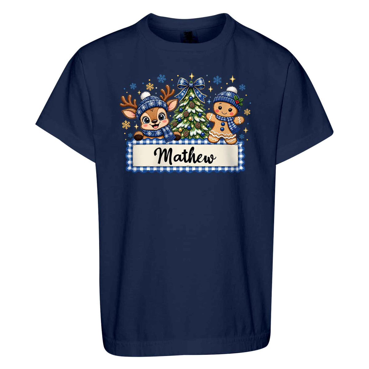 Personalized Christmas Kid T-shirt - Custom Name Reindeer Gingerbread T-shirt - Holiday Gift for Boys and Girls