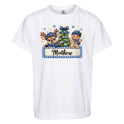 Personalized Christmas Kid T-shirt - Custom Name Reindeer Gingerbread T-shirt - Holiday Gift for Boys and Girls