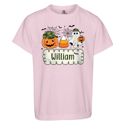 Personalized Halloween Kids Shirt - Custom Name Pumpkin Ghost T-Shirt - Cute Spooky Halloween Outfit for Kids