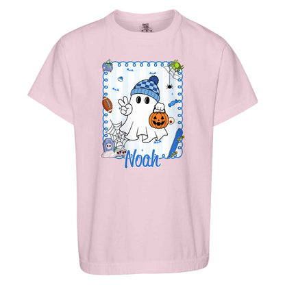 Personalized Halloween T-Shirt for Boys & Girls - Custom Name Ghost Pumpkin Shirt - Halloween Gift for Kids
