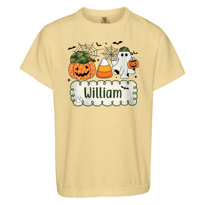 Personalized Halloween Kids Shirt - Custom Name Pumpkin Ghost T-Shirt - Cute Spooky Halloween Outfit for Kids