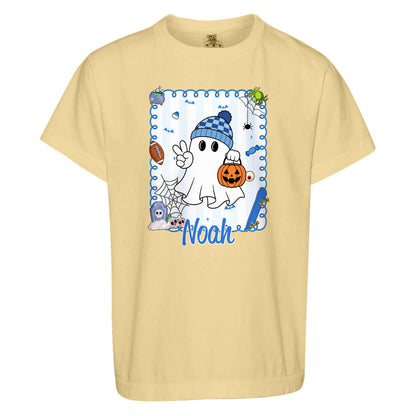 Personalized Halloween T-Shirt for Boys & Girls - Custom Name Ghost Pumpkin Shirt - Halloween Gift for Kids
