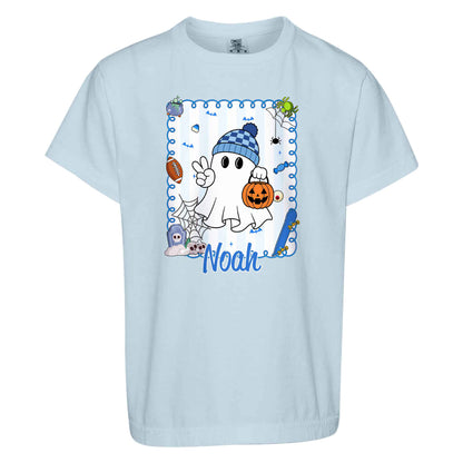 Personalized Halloween T-Shirt for Boys & Girls - Custom Name Ghost Pumpkin Shirt - Halloween Gift for Kids