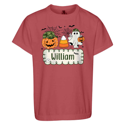 Personalized Halloween Kids Shirt - Custom Name Pumpkin Ghost T-Shirt - Cute Spooky Halloween Outfit for Kids