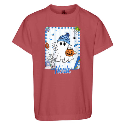Personalized Halloween T-Shirt for Boys & Girls - Custom Name Ghost Pumpkin Shirt - Halloween Gift for Kids