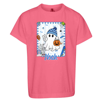 Personalized Halloween T-Shirt for Boys & Girls - Custom Name Ghost Pumpkin Shirt - Halloween Gift for Kids