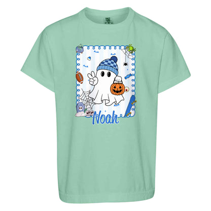 Personalized Halloween T-Shirt for Boys & Girls - Custom Name Ghost Pumpkin Shirt - Halloween Gift for Kids