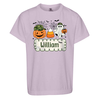 Personalized Halloween Kids Shirt - Custom Name Pumpkin Ghost T-Shirt - Cute Spooky Halloween Outfit for Kids