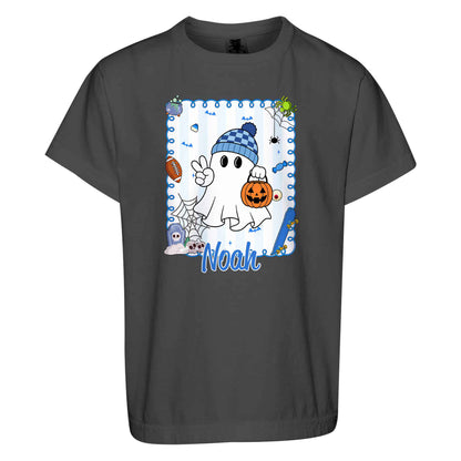 Personalized Halloween T-Shirt for Boys & Girls - Custom Name Ghost Pumpkin Shirt - Halloween Gift for Kids