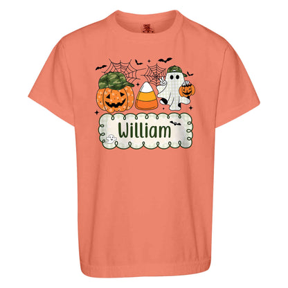 Personalized Halloween Kids Shirt - Custom Name Pumpkin Ghost T-Shirt - Cute Spooky Halloween Outfit for Kids